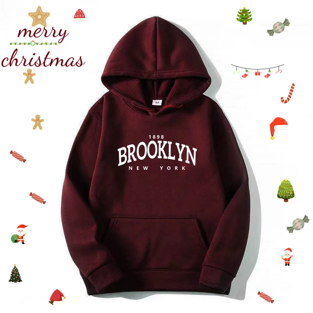 New Style Christmas Wine red Sweatshirts Hoodies Men Women Sports Tops Fashion Casual Plush Warm Hooded Pullover Winter