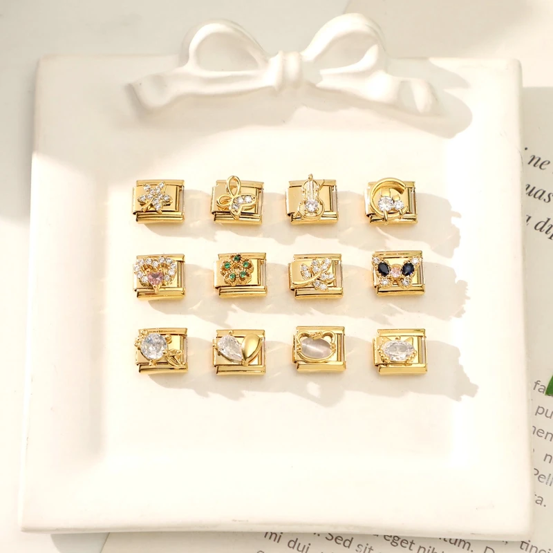 Y2K الذهب اللون الزركون فراشة ليف القمر القط زهرة الإيطالية سحر الروابط صالح 9 مللي متر الفولاذ المقاوم للصدأ سوار النساء DIY بها بنفسك صنع الهدايا #6