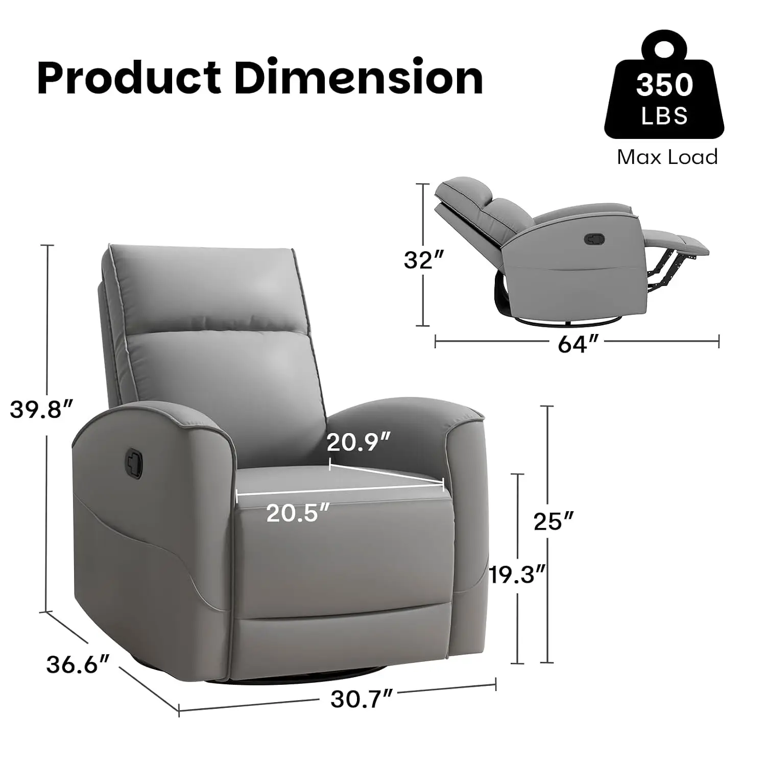 Rocker Recliner Chair,360°Swivel Nursery Glider Recliner,Manual Recliner Sofa with Padded Armrest and Backrest,Faux, Customized