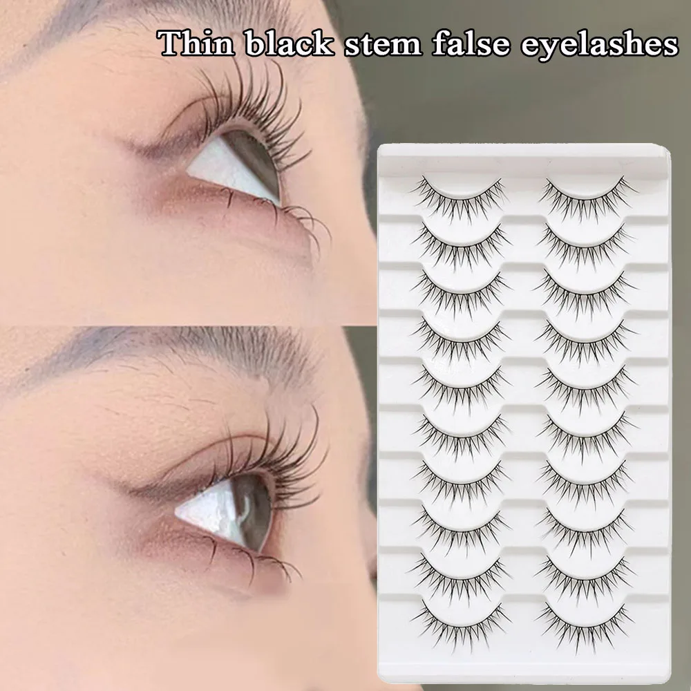 10 Pairs Superfine Black Terrier False Eyelashes Natural Look 3D Eyelashes Large Capacity Resuable Eyelashes Supplies Wholesale