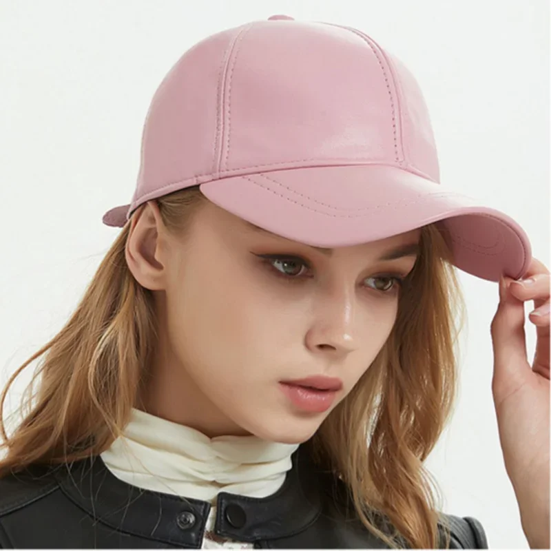 New Women/Men Real Leather Red Baseball Caps Sheepskin Casual Men Youth Duck Tongue Warm Hats Hip Pop Bonnet Femme