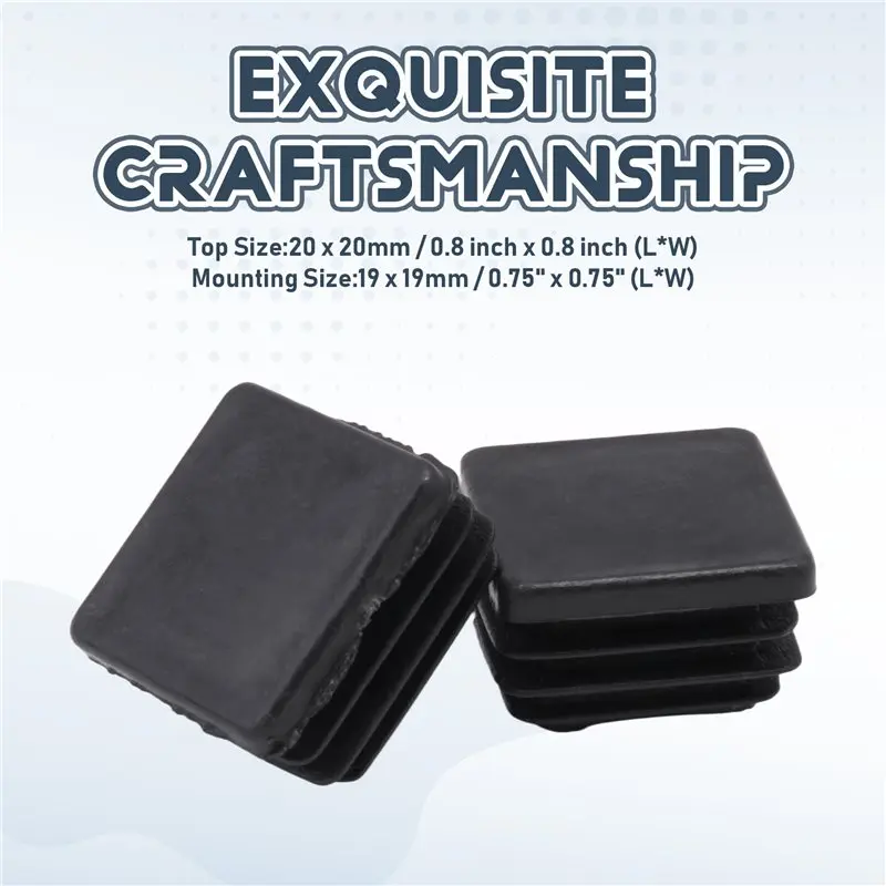 100Pcs Plastic Square Tube Inserts End Blanking Caps 20Mm X 20Mm Black-B51B