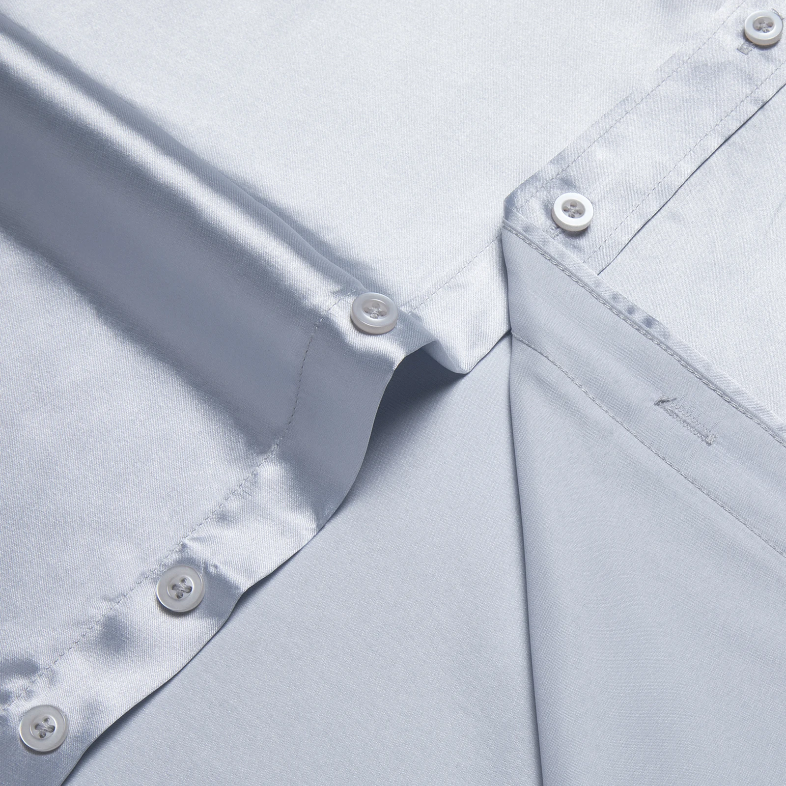 Luxury Stretch Satin Silver Solid Shirts for Men Long Sleeve Top White Blue Red Wedding Party Dress Shirt Blouse Men Clothing