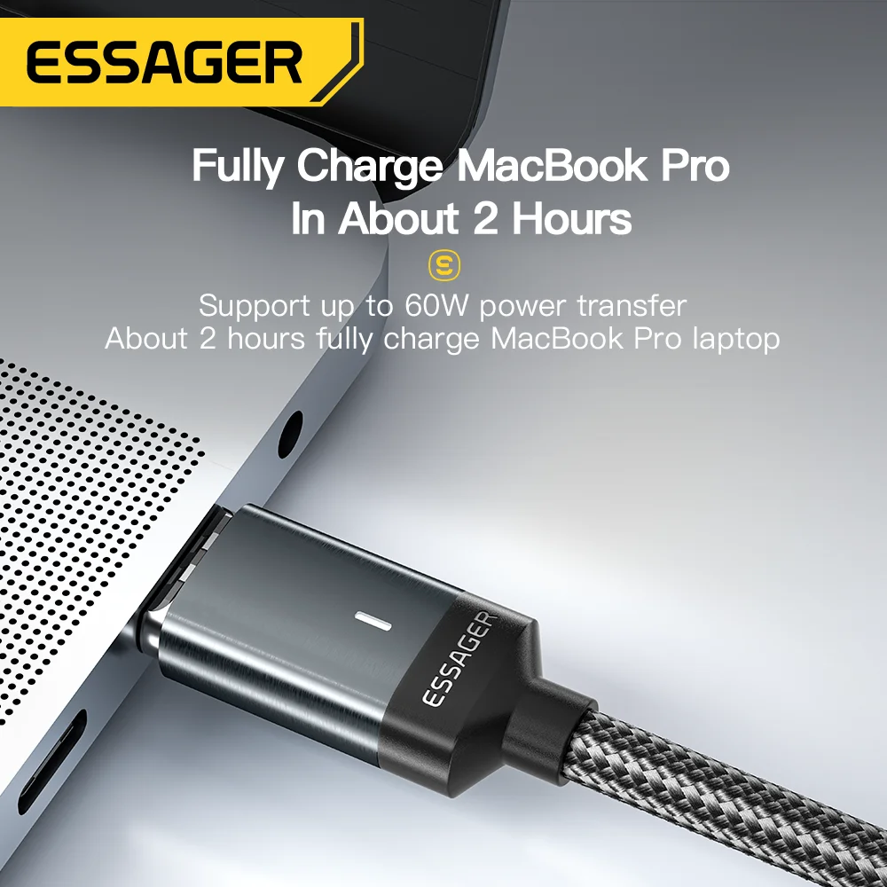 Essager 60W Magnetic Charger Cable  USB C To Type C Cable 3A PD Fast Charging For IPhone 14 13 Samsung Laptop Charger Wire Cord