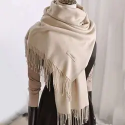 Thickened Faux Cashmere Tassel Women Scarf Solid Color Scarf Wide Long Cozy Windproof Cold Resistant Decorative Ladies Scarf