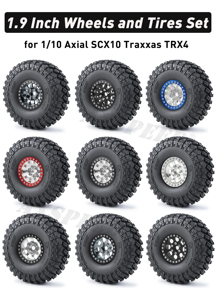 

AXSPEED 1.9" Wheels Tires Set Metal Beadlock Wheel Rim & Rubber Tyre for 1/10 RC Crawler Car Axial SCX10 TRX4 Parts