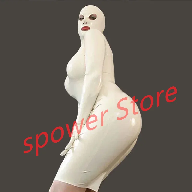 

Handmade Women Latex Dress Rubber Bodysuit Tight Jumpsuit Customize Cosplay Costumes with Hood Gloves