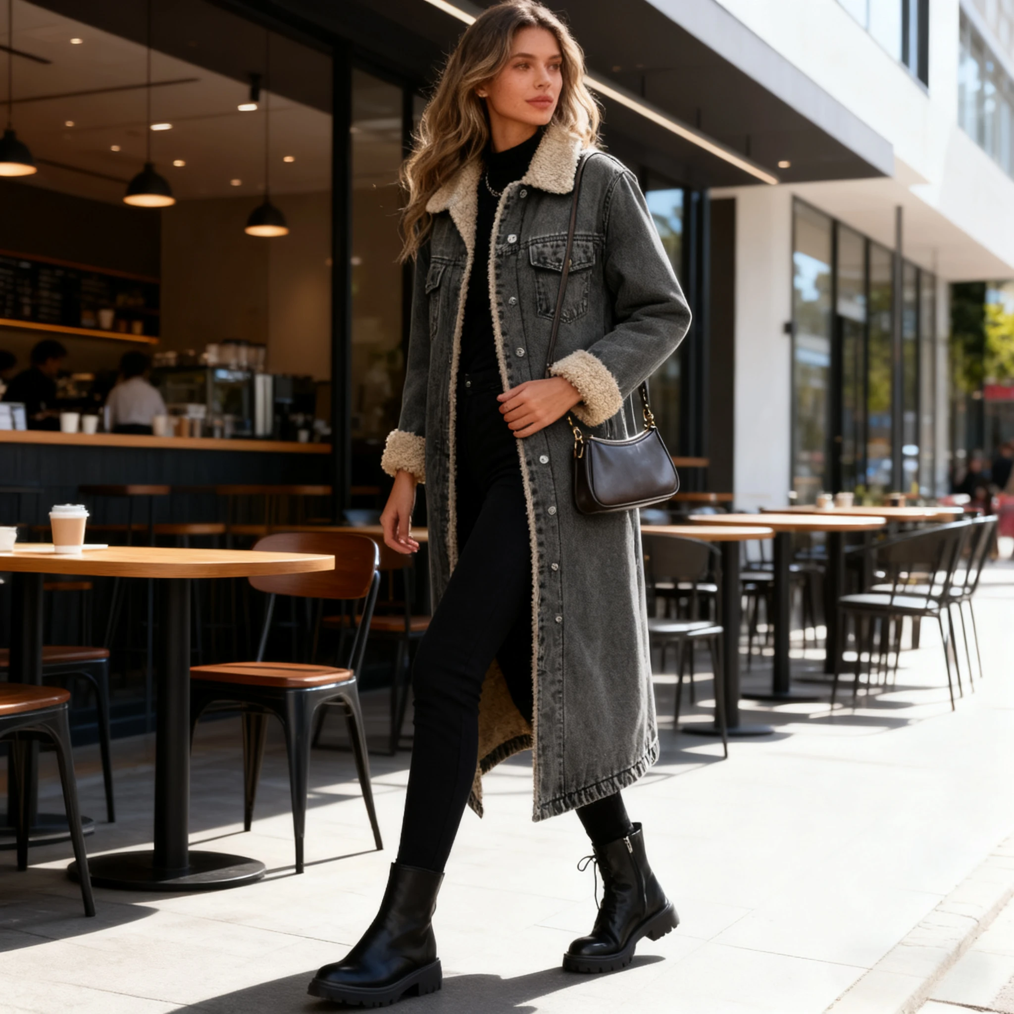 Autumn Winter Women Faux Fur Mid Length Coats Jackets Turn Down Collar Coat Thick Denim Y2k Streetwear Jacket Elegant Outerwear