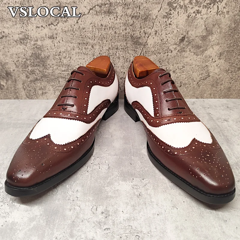 

Luxury Brand Men Oxford Shoes Lace Up Brogue Point Toe Mens Dress Shoes Wedding Business Genuine Leather Shoes For Men