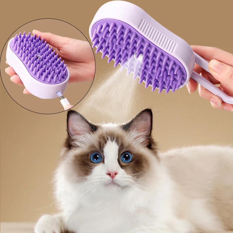 Rechargeable Pet Spray Brush for Long Hair Animals Cat Dog Massage Comb Steam Cleaning Hair Stuff mascotas Grooming Accessories