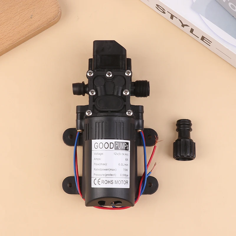 

70W 12V DC Micro Diaphragm Water Pump, 6L/min, High-Pressure Self-Priming Spray Pump with Auto Switch for Car Washing