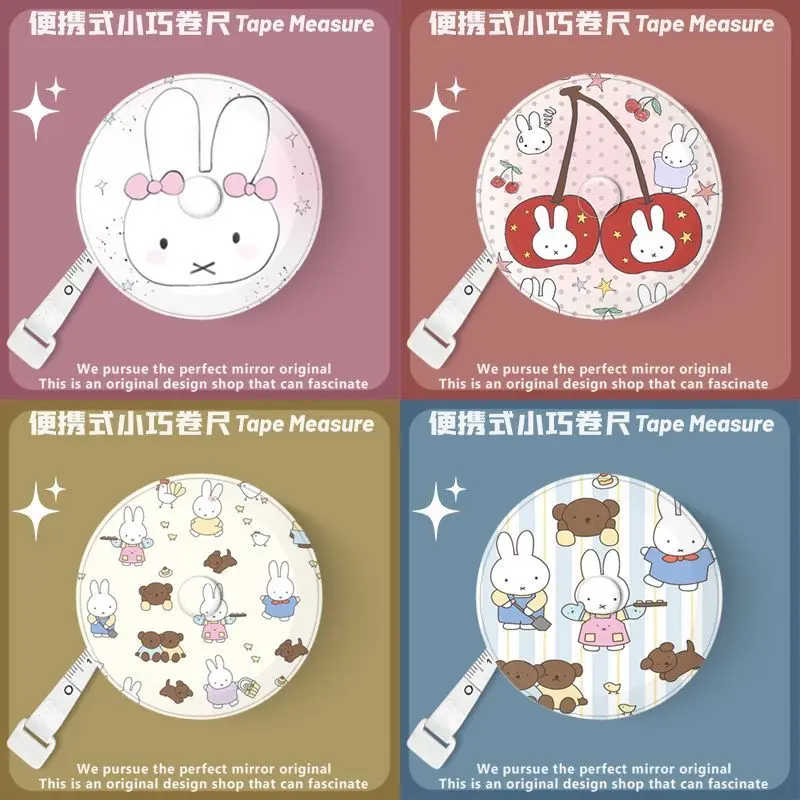 Miffy Cartoon Rabbit Pocket Tape Measure Cute Round Retractable Soft Measuring Ruler Mini Portable Sewing Body Measurement Tool