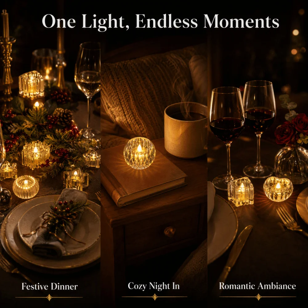 Winter Holiday Transparent Flameless LED Candle Romance Warm Yellow TeaLight Candle LED Realistic Flame Night Lamp Wedding