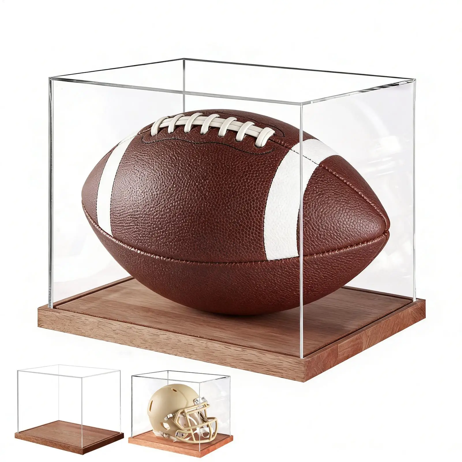 

Full Size Helmet Display Case Container Holder With Wooden Stand Full Size Football Helmet Display Case For Sports Collectibles