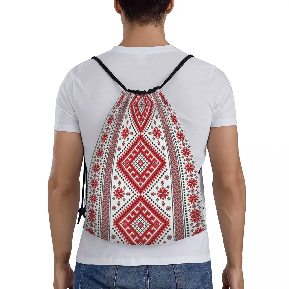 Bold Colorful Ukraine Style Vyshyvanka Embroidery Bohemian Geometric Backpacks Fashion Drawstring Bags Sundries Bag Book Bags