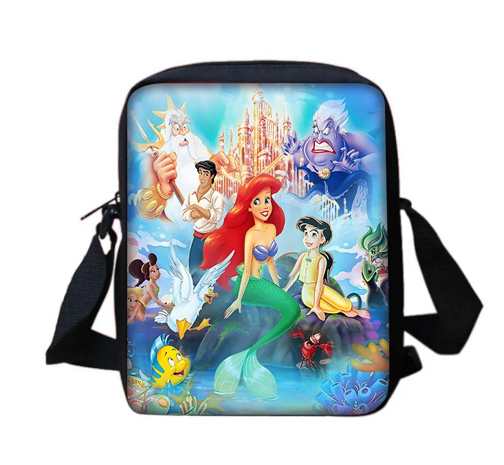 Bolsa de ombro impressa dos desenhos animados para homens e mulheres, Ariel, princesa, Ariel, telefone, criança, bolsa casual, compras, meninas