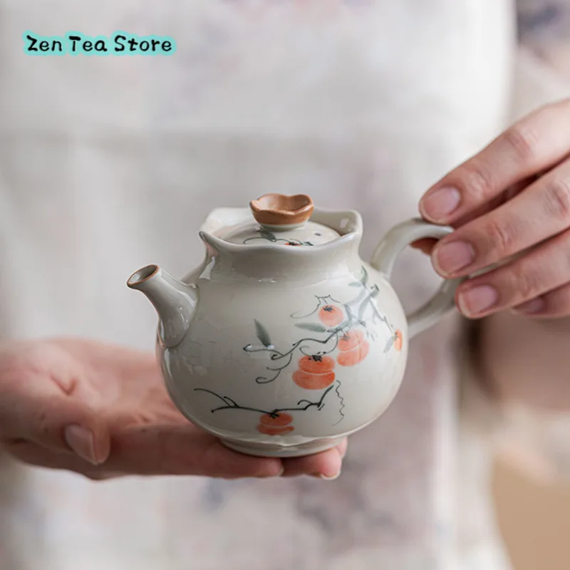 Ice Table Hand-painted Orange Persimmon Lace Teapot Teapot Home Filter Ceramic Teapot Kung Fu Tea Set Ceramic Scholar Teapot