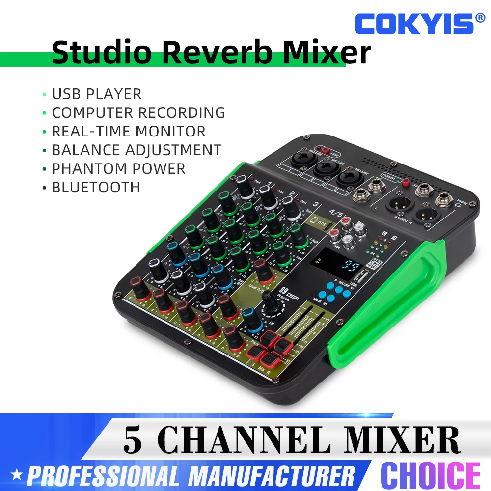 

6 Channel Audio Mixer Portable Mixing Console with 99DSP effects USB Interface 48V Phantom Power Audio mixing recording