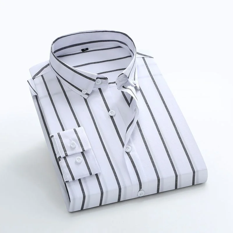 Spring and Autumn Fashion Leisure Business Minimalist Casual Lapel Stripe Print Slim Fit Versatile Oversize Long Sleeved Shirt