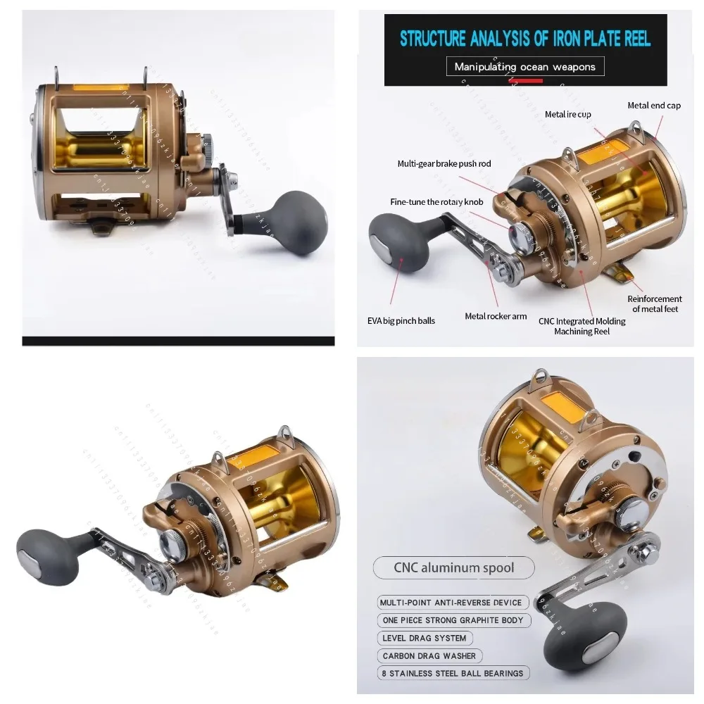 Large Right-Handed Game Fishing Reels Full Metal Trolling Reels with 24kg Maximum Resistance Higher Gear Drum Sea Fishing Reels
