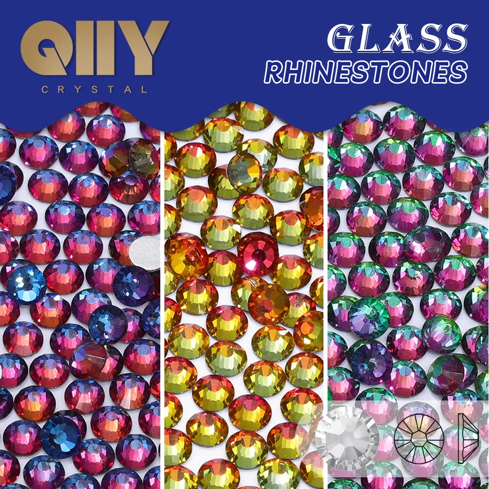 Diamantes de imitación de cristal de base plana de varios tamaños serie Volcano, pegamento SS3-SS30 en cristal brillante para manualidades de decoración de uñas