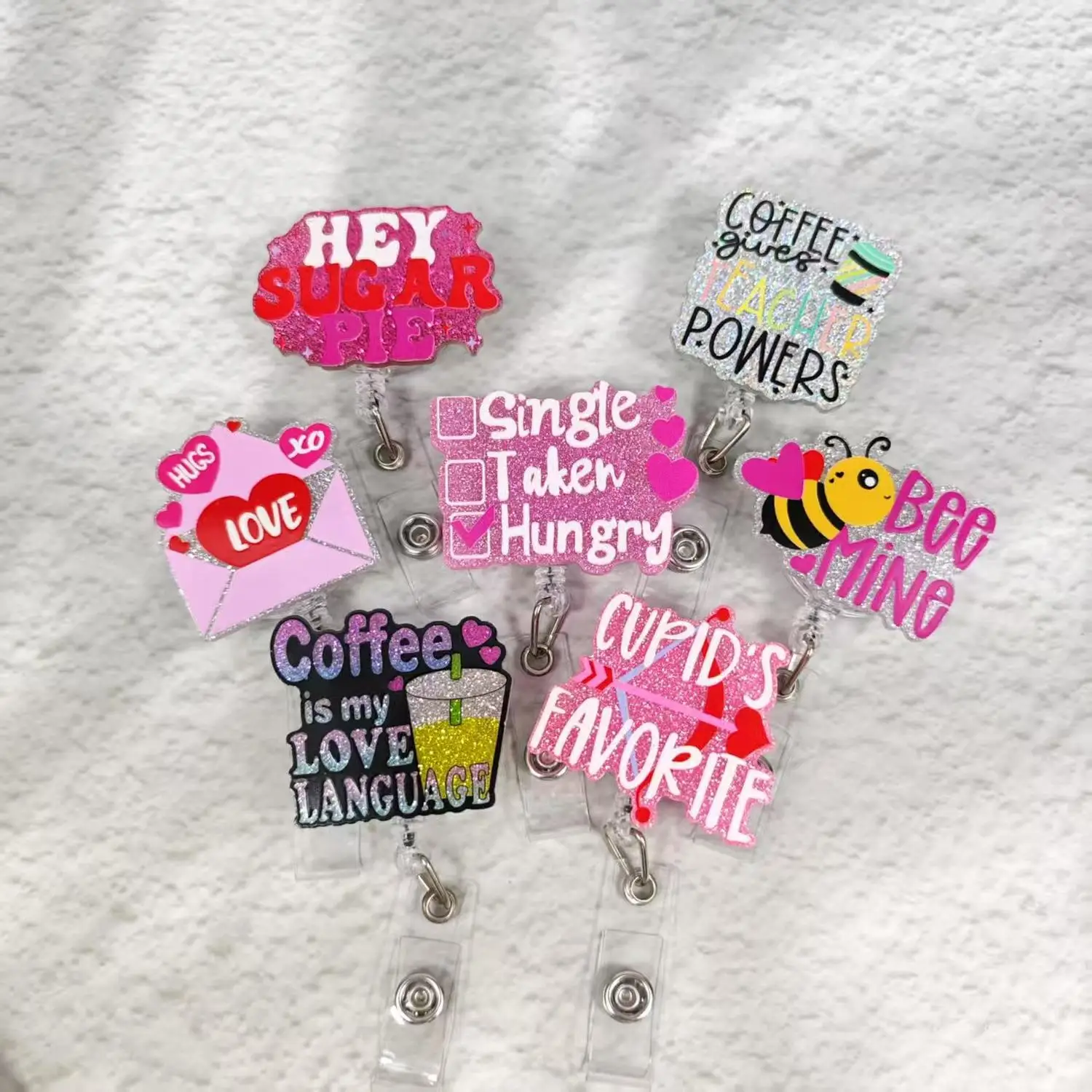 Cute Cartoon Pink Retractable Badge Reel for Doctors & Nurses ID Card Badge Clip Lanyard - New Series