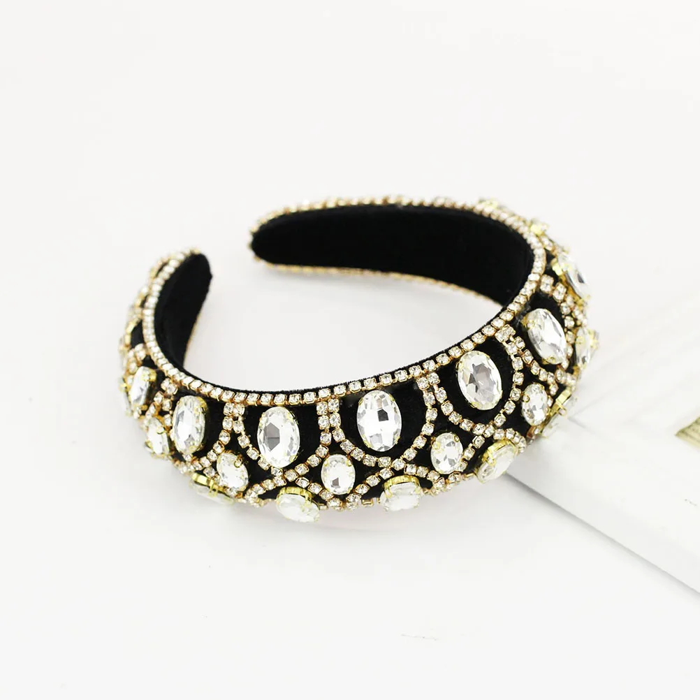 

Baroque Rhinestone Hairband Elegant Design Sponge Headband Party Festival Hair Accessory for Women Girl Rhinestone Hairband