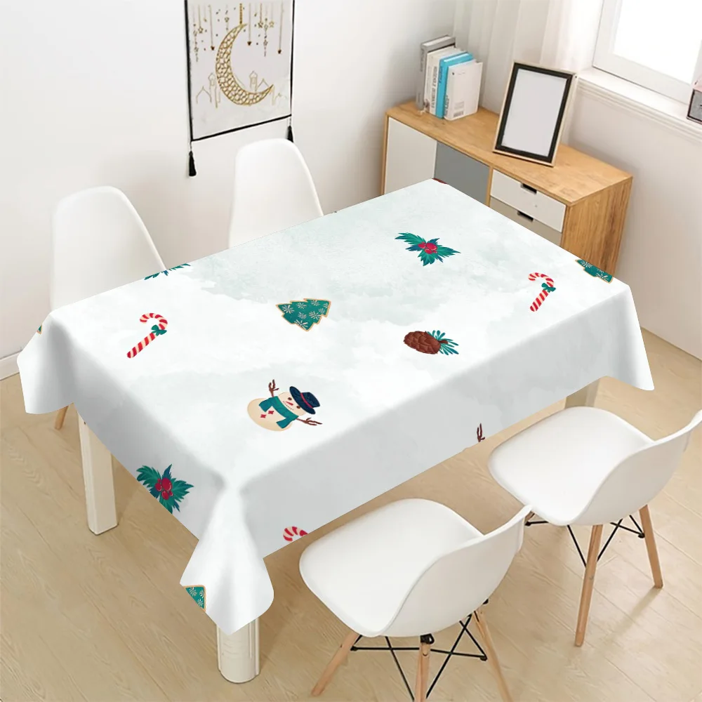 Cute Christmas Pattern Tablecloth Spill Proof Dust Cover for Dining Room Home Decor Festive Holiday Table Linen
