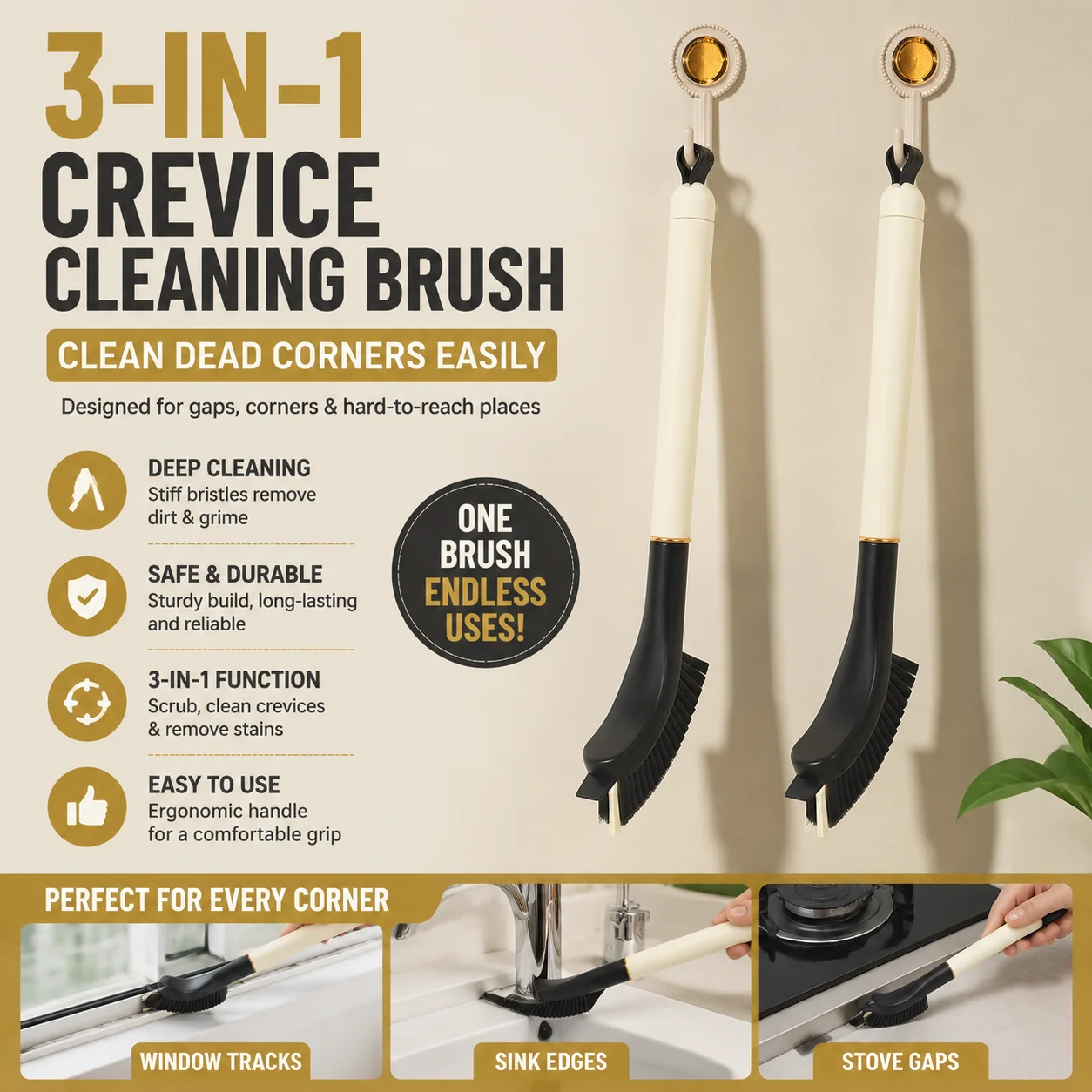 Hard bristle crevice brush with tweezers, multifunctional household cleaning brush, blind spot cleaning, soft bristle brush
