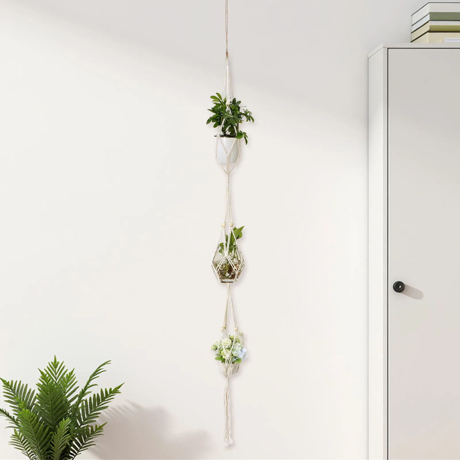 

Набор из 3 подвесных кашпо для растений, настенные декоративные горшки из хлопкового каната для дома и офиса