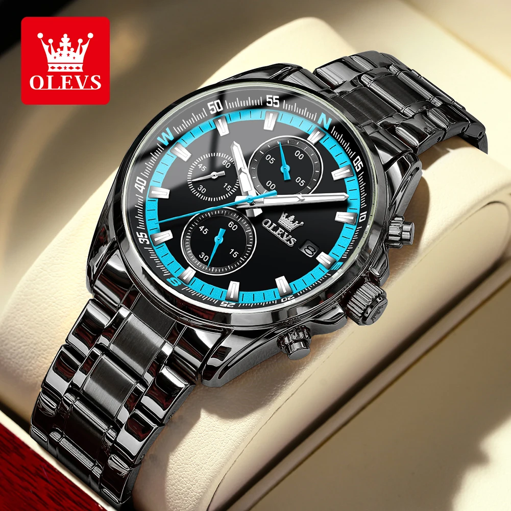 OLEVS Men\'s Watches Casual Fashion Original Quartz Watch for Man Stainless Steel Waterproof Luminous Chronograph Date 2023 New