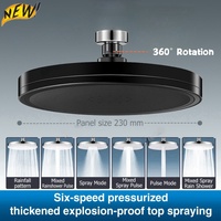 New 6 Modes Large Flow Supercharge Rainfall Shower Head 230mm Round High Pressure Top Spray Rain Showerhead Bathroom Accessories