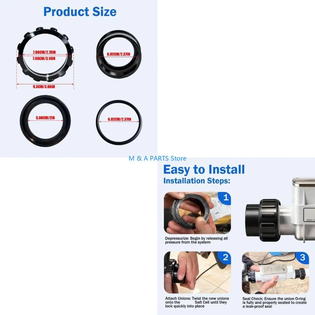 U1JF Complete Union Replacement Set For 520595 Pool Salt Chlorinators IC20 IC15 IC40 IC60 IC80 With Pressure Release Feature