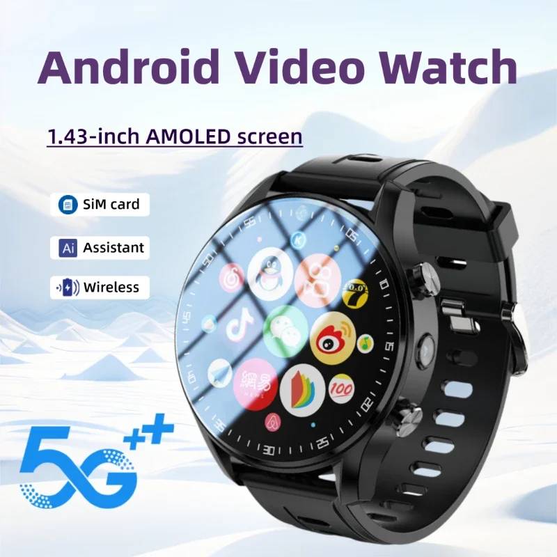 

Android 4G dual-camera video call smartwatch, SIM card, 128GB storage, equipped with WiFi, GPS, waterproof, Google Play Store