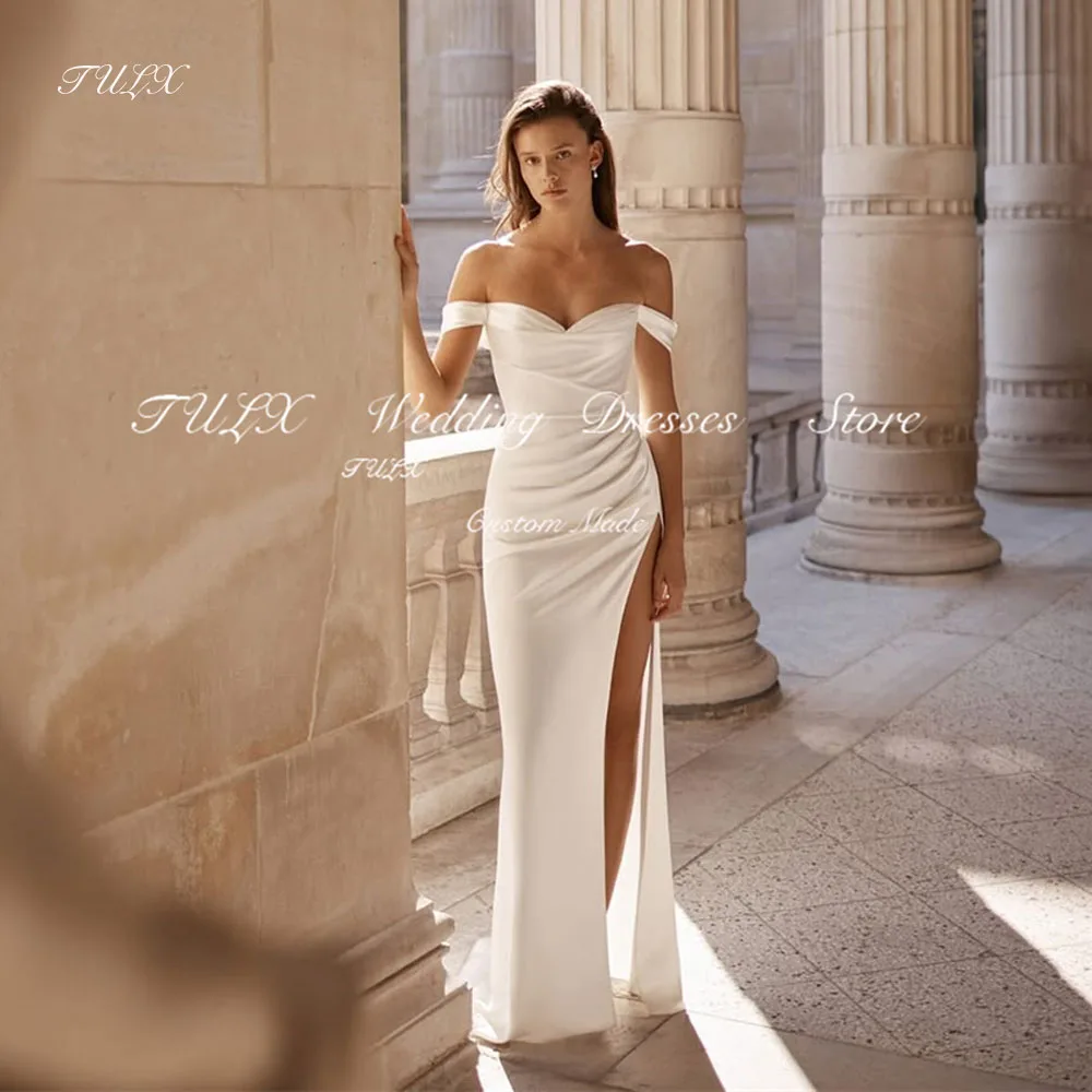 TULX Sexy Sweetheart Wedding Dresses Off Shoulder Satin Bridal Gowns Mermaid Long Side High Slit Robe De Mariée Customized 2025