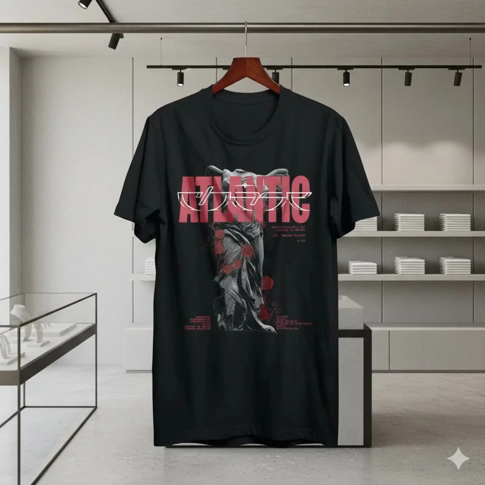 Atlantic Band T Shirt Alternative Rock Gothic Black T217 vintage Washed Casual Top For Everyday Wear Breathable Comfortable