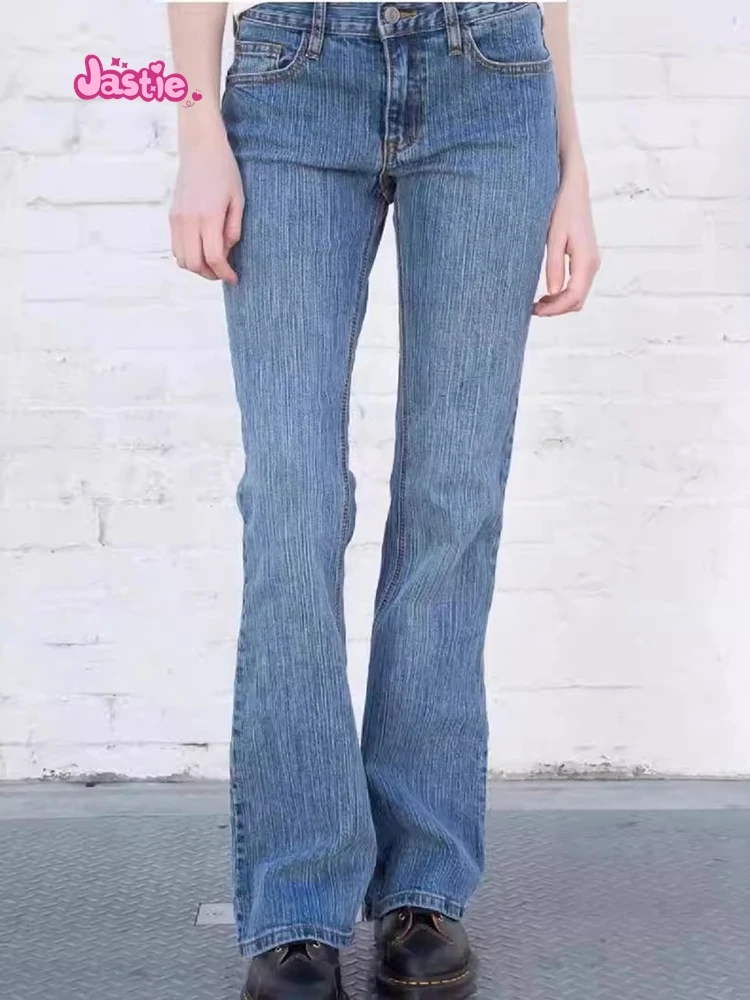 Wszechstronne damskie spodnie typu Bootcut z lat 90. Jeansy damskie Streetwear gorąca dziewczyna spodnie Slim niski stan kieszeń na suwak długie spodnie