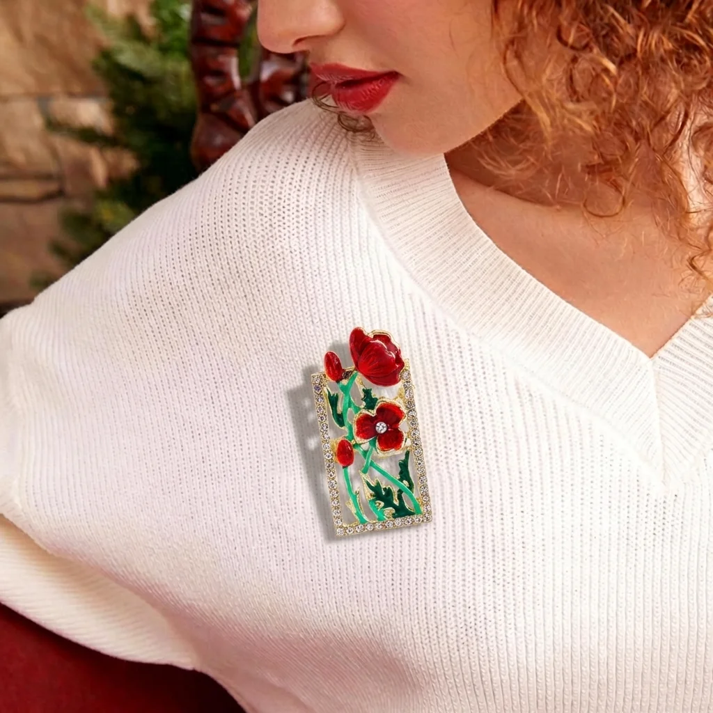 Beaut&Berry Trendy Rhinestone Frame Design Flower Brooches for Women Unisex Plant Pins Casual Party Jewelry Accessories Gifts