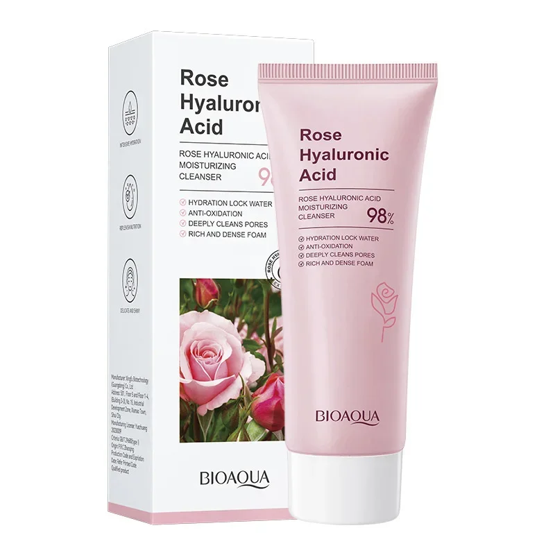 

BIOAOUA Rose Hyaluronic Acid Facial Cleanser Mild Non irritating Oil Control Deep Cleaning Hydrating Moisturizing Face Washing