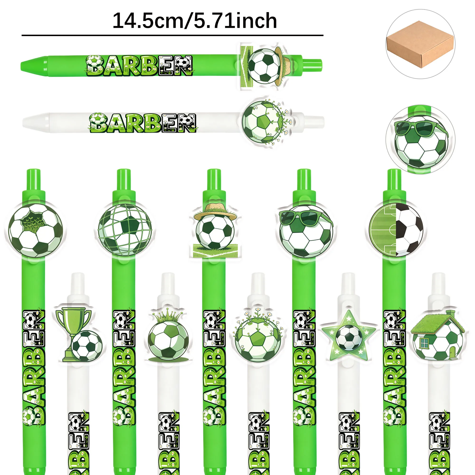 10pcs/20pcs football element ballpoint pen reward small gift, white green color matching daily writing pen