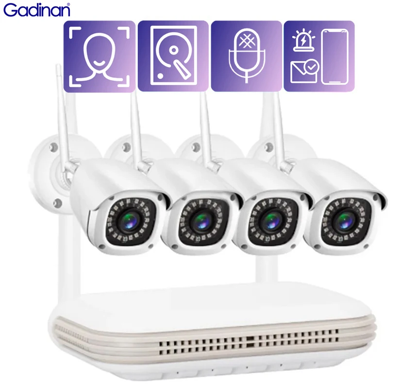 

Gadinan 3MP WIFI IP Camera 8CH NVR H.265+ 2.8mm Wireless CCTV Security System Smart Home Outdoor Two-Way Audio Video Record Kit