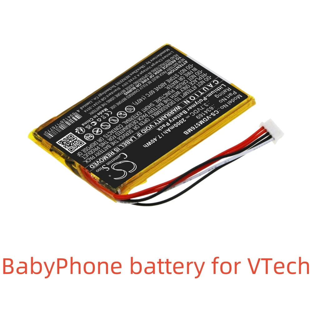 Baterai Li-Polymer untuk VTech BabyPhone |   3.7V, 2000mAh |   Kompatibel dengan Model: RM5764HD; RM5764-2HD