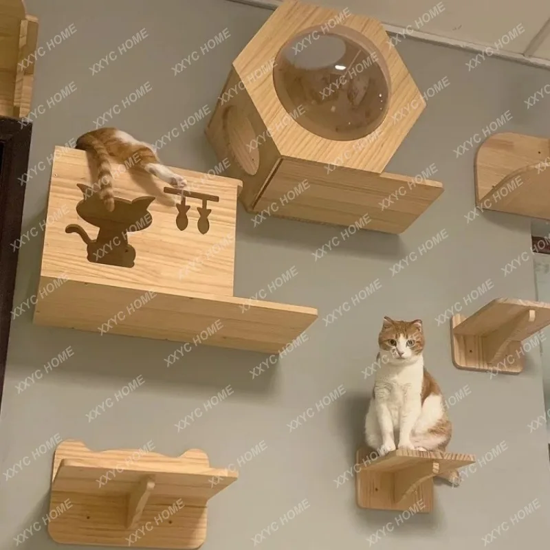 LSolid wood cat climbing frame space capsule wall-mounted cat nest climbing column springboard combination