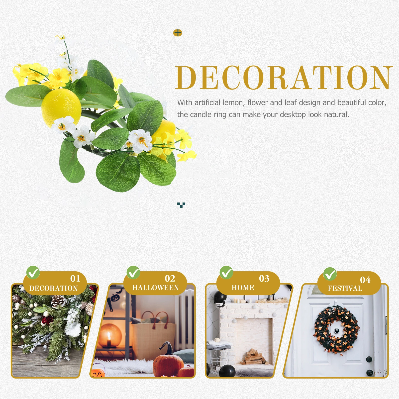 

Decorative Lemon Ring Wreath for Pillar Candles Wedding Party Tabletop Layout Gifts and Photos Rings
