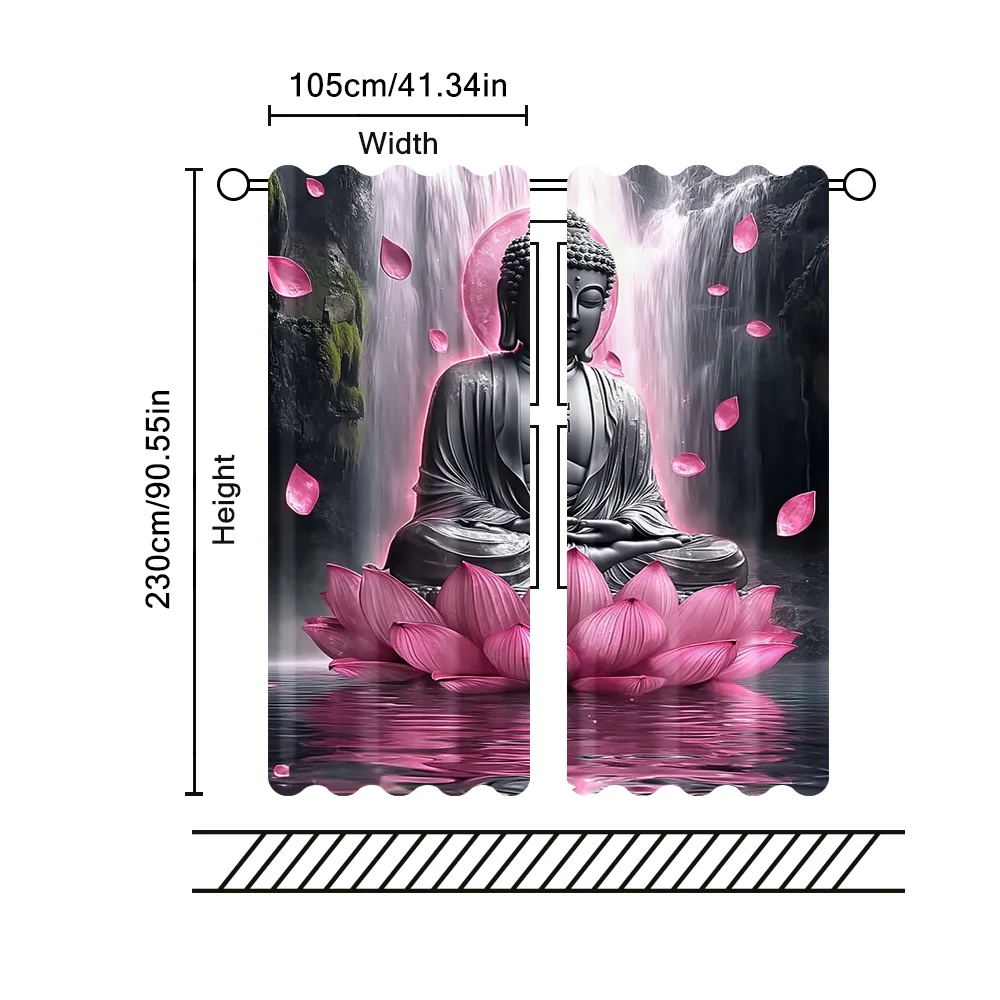 2pc,   Scene Curtains Extraordinary Buddha and Lotus Fabric,Without Electricity Family Party Decoration Suitable for Festive