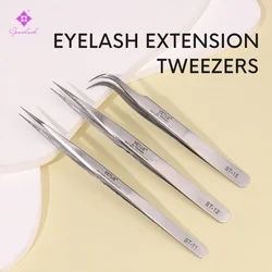 1pc Eyelash Extension Tweezers Stainless Steel Curved Straight Professional for 3D Volume Eyelash Extension Eyebrow Tweezers