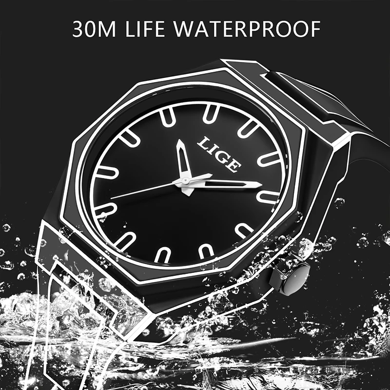 

Reloj LIGE NEW animation inspiration fashion sketch men's watches creative quartz clock waterproof silicone watches for men+BOX