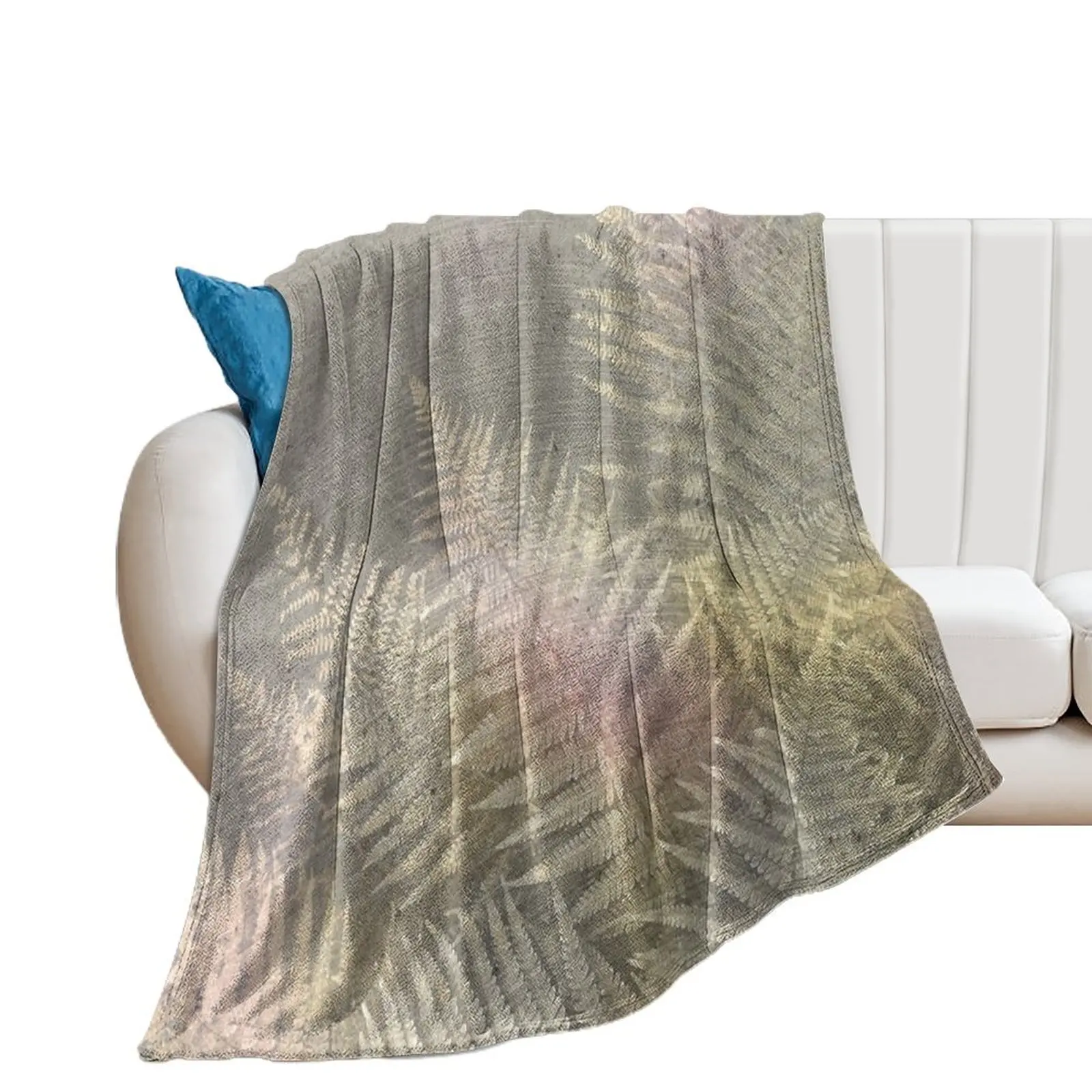 Fossil Rose Gold Fern on Brushed Stone Throw Blanket Bed covers Soft Plush Plaid Sofa Quilt Blankets