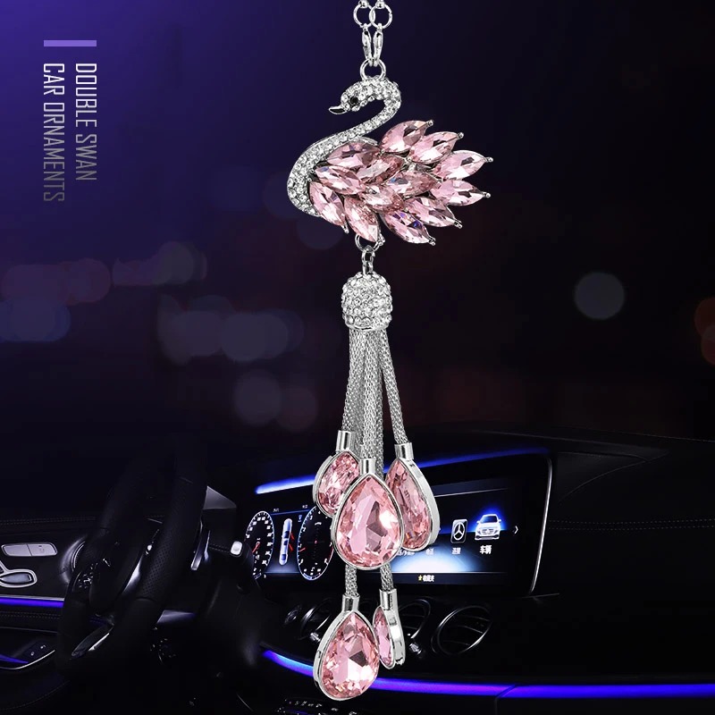 Bling Bling Diamond Car Hanging Accessories Crystal Swan Car Charms for Rear View Mirror Accessories Interior Woman Decoration