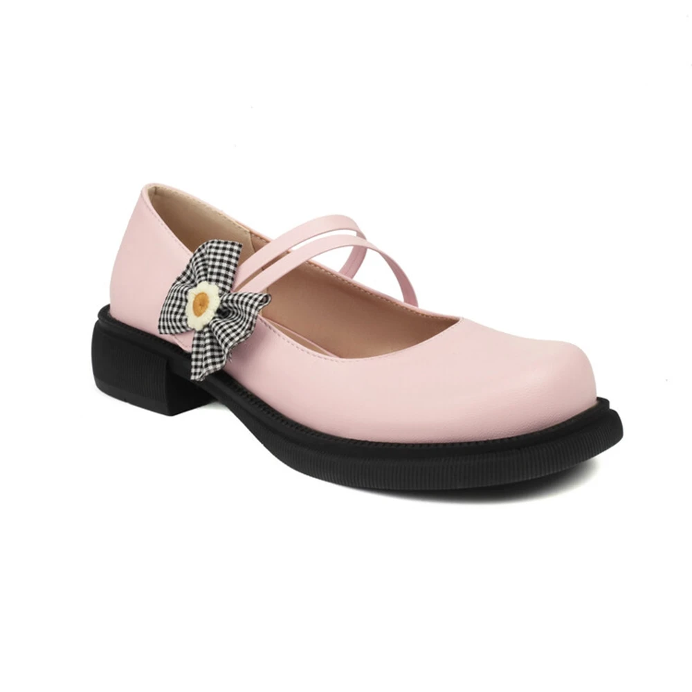 

Women Early Spring Coarse Heels Mary Jane High Heels Dress Round Toe Kawaii Pink Shoes Comfortable Casual Women Shoes 780